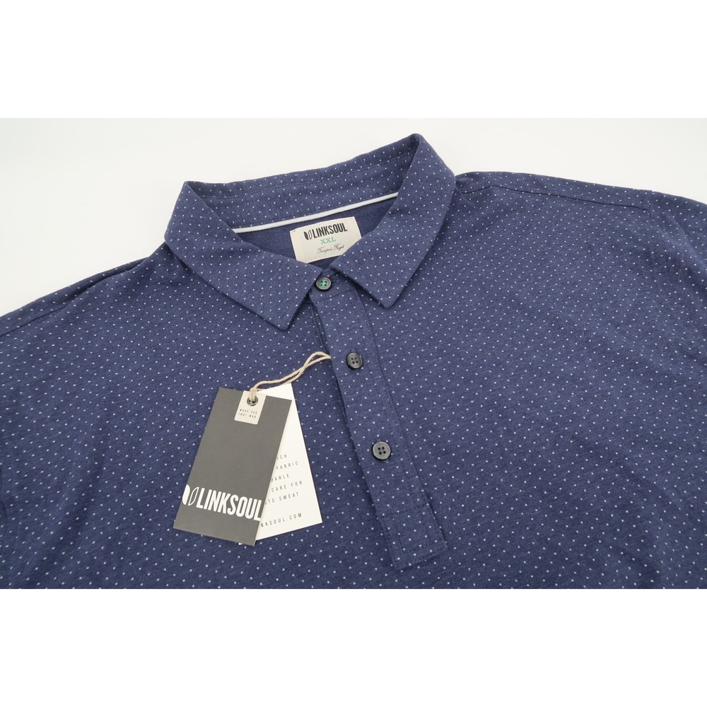 NEW Linksoul Mens XXL Golf Polo Navy Polka Dot‎ Shirt Short Sleeve LS1236
